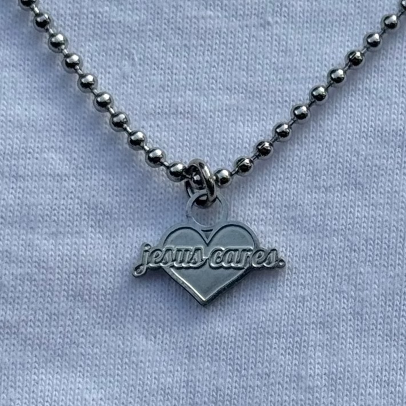 (Silver) Jesus Cares Chain Necklace