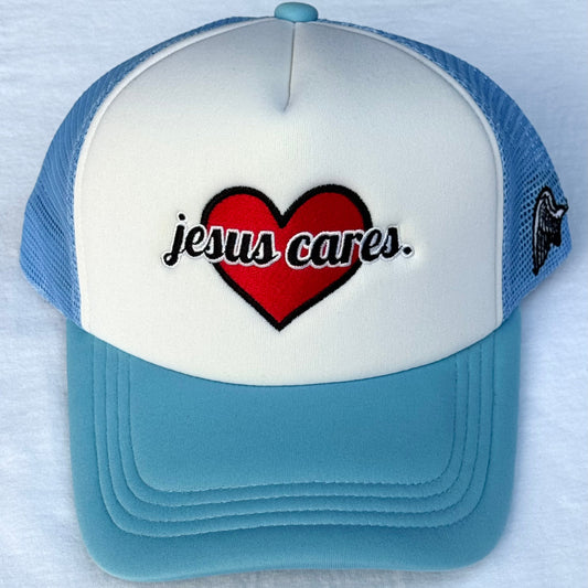 (Blue) Jesus Cares Trucker Hat