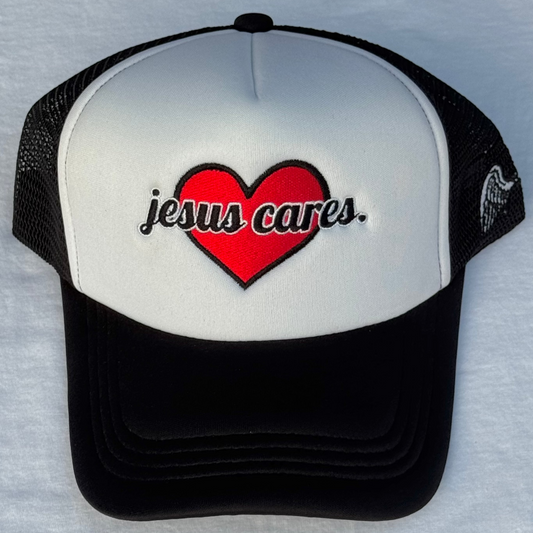 (Black) Jesus Cares Trucker Hat